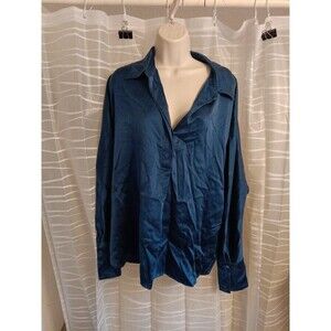 Diomi Classic Button Down Blouse 100%silk in Blue XL